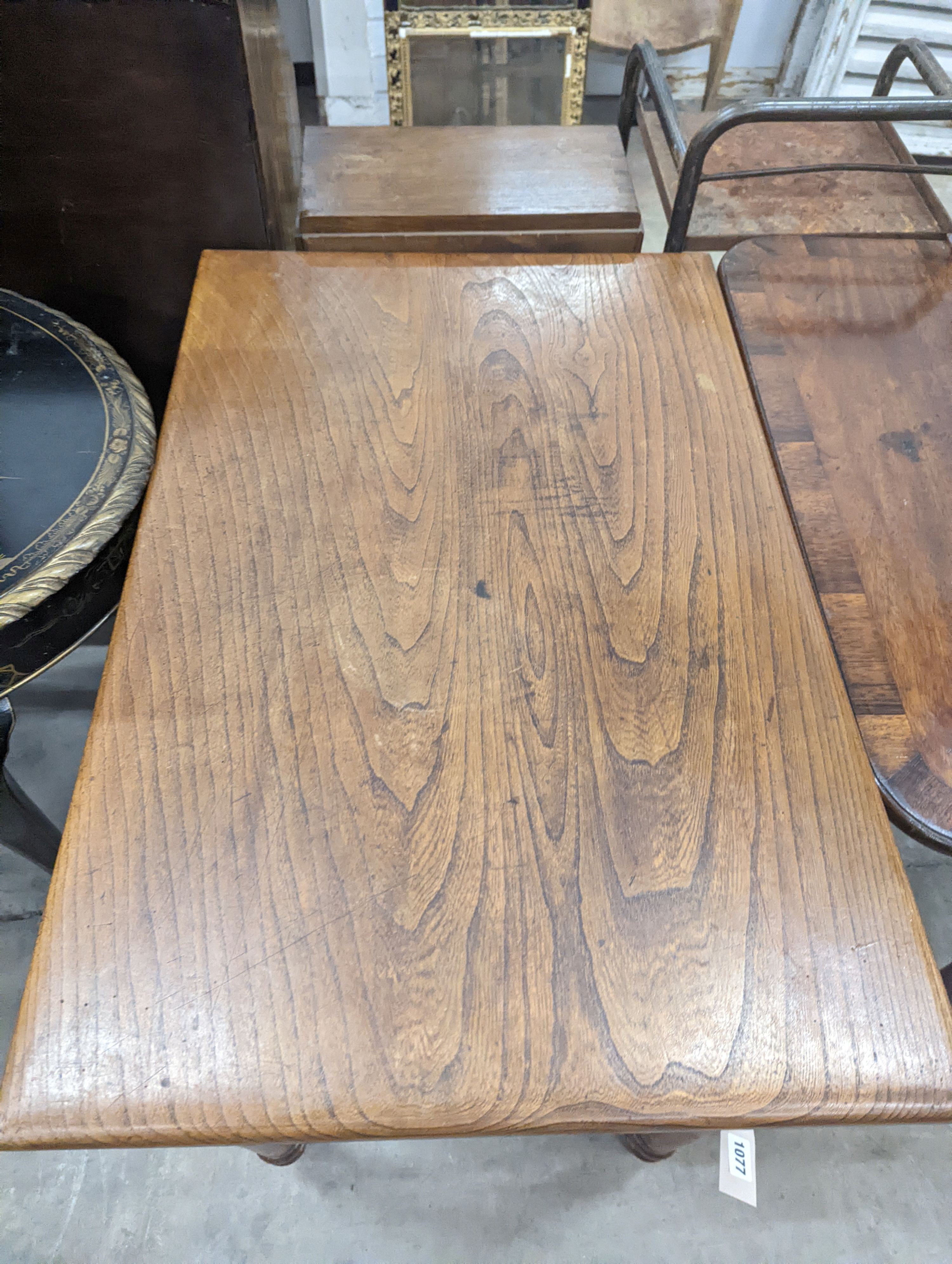 A Victorian rectangular oak table, length 88cm, depth 56cm, height 75cm